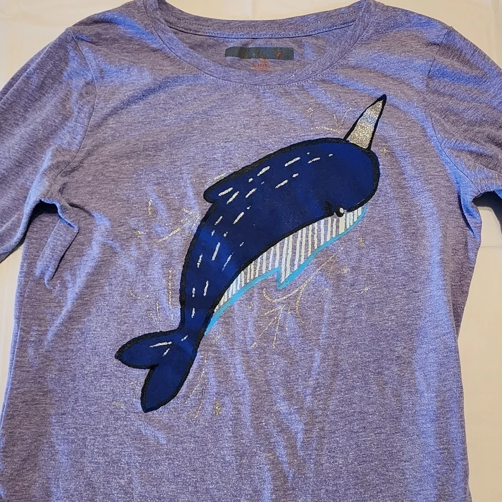Cat & Jack Girls Narwhal Long Sleeve Shirt | Size 7/8 (M) | Purple Blue Graphic